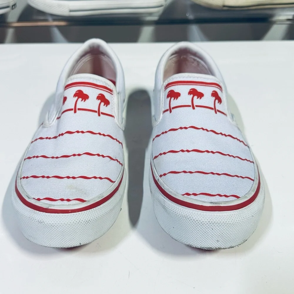 In n Out White Slip-On Shoes with Classic Red Palm Tree Design